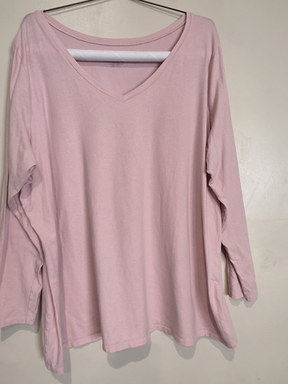 Lane Bryant Soft Pink Shimmer V-Neck Long Sleeve Top Casual Spring Plus Size